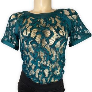 ^^HOST PICK^^ Teal Lace Overlay Blouse Sexy See Through • Size S